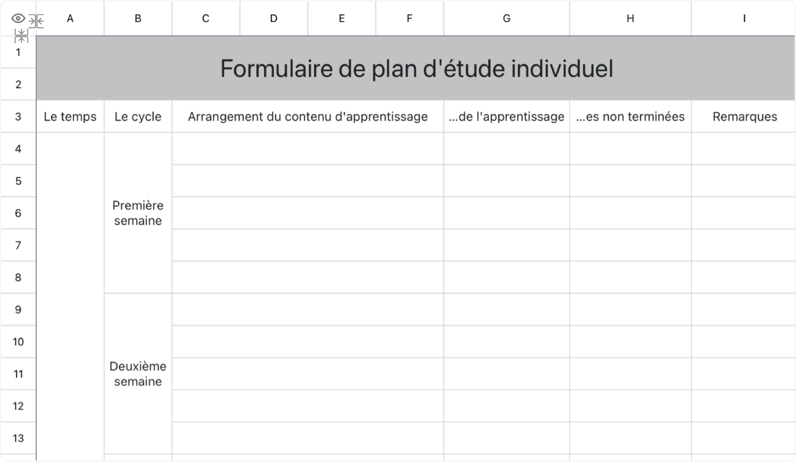 Formulaire de plan d'étude individuel
